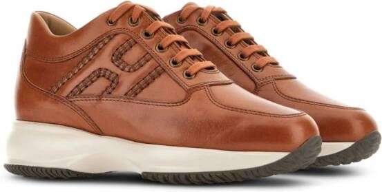 Hogan logo-patch lace-up sneakers Brown