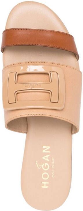 Hogan logo-plaque open toe sandals Brown