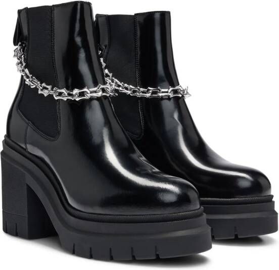 HUGO spiked-edge chain-trim chelsea boots Black