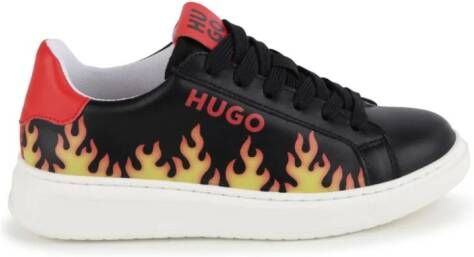 HUGO KIDS flame-print leather sneakers Black