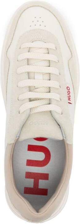 HUGO logo-patch panelled suede trainers Neutrals