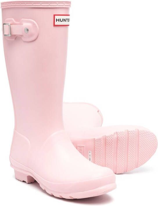 Hunter Kids logo-patch detail boots Pink