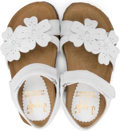Il Gufo floral-appliqué leather sandals White