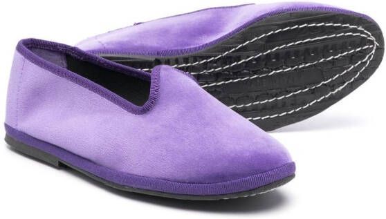 Il Gufo rib-trimmed velvet slippers Purple