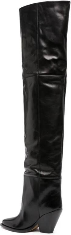 ISABEL MARANT 88mm pointed-toe leather knee boots Black