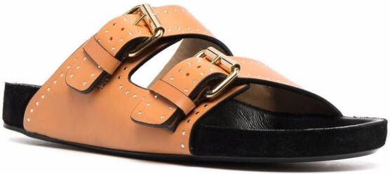 ISABEL MARANT Lennyo studded leather sandals Brown