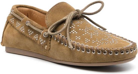 ISABEL MARANT Freen stud suede loafers Neutrals