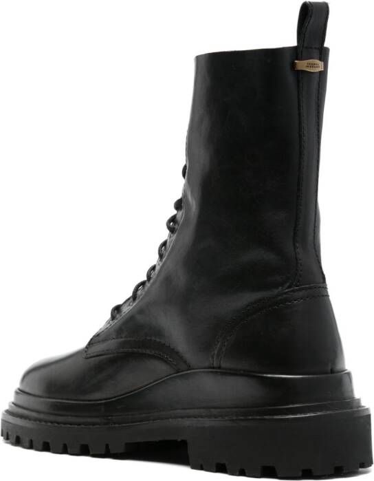 ISABEL MARANT ISABEL GHISO FLAT LACE UP COMBAT BOOT LEATHER Black