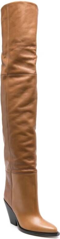 ISABEL MARANT Lalex 90mm thigh-high leather boots Brown