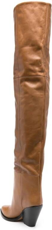 ISABEL MARANT Lalex 90mm thigh-high leather boots Brown