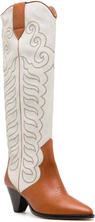 ISABEL MARANT Liela 60mm embroidered leather boots Brown