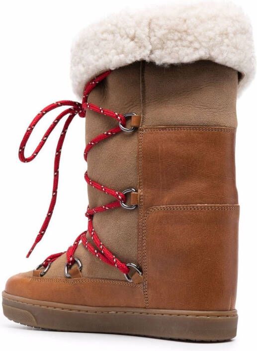 ISABEL MARANT shearling-trim lace-up boots Brown