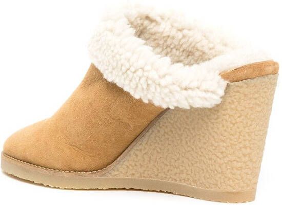 ISABEL MARANT shearling wedge mules Brown