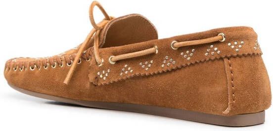 ISABEL MARANT stud-embellished suede loafers Brown