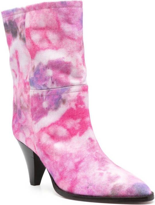 ISABEL MARANT tie-dye print denim boots Pink