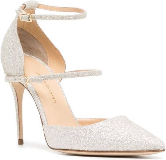 Jennifer Chamandi Enrico Ankle-Strap 105mm leather pumps Silver