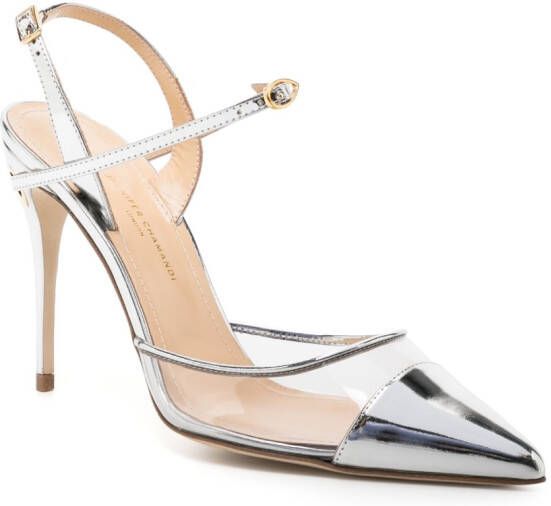 Jennifer Chamandi Vittorio 105mm mettalic-toe pumps Silver