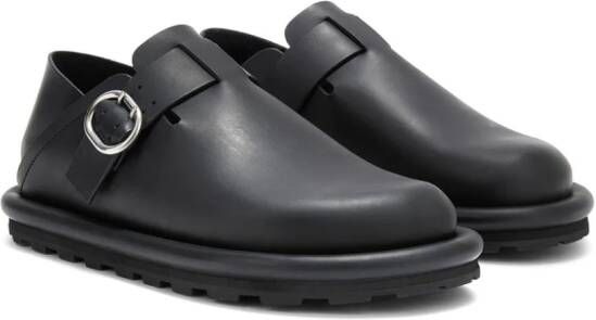 Jil Sander buckle flat leather shoes Black