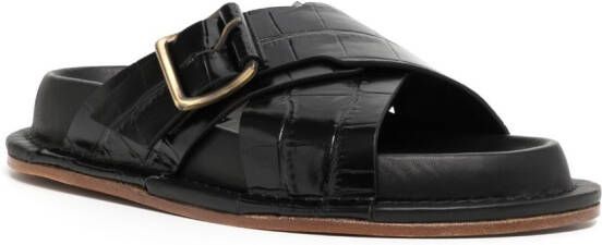Jil Sander crocodile-embossed leather sandals Black
