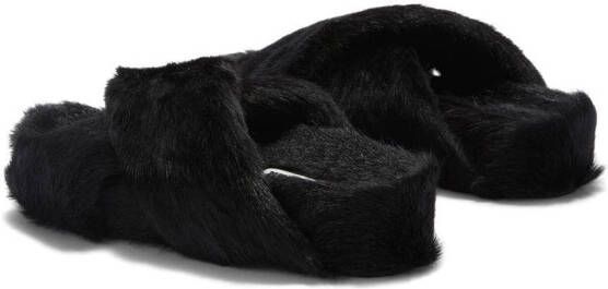 Jil Sander crossover-strap fur slides Black
