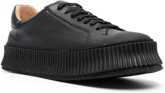 Jil Sander lace-up leather platform sneakers Black