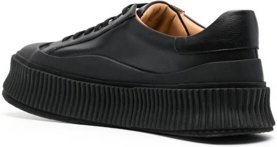 Jil Sander lace-up leather platform sneakers Black