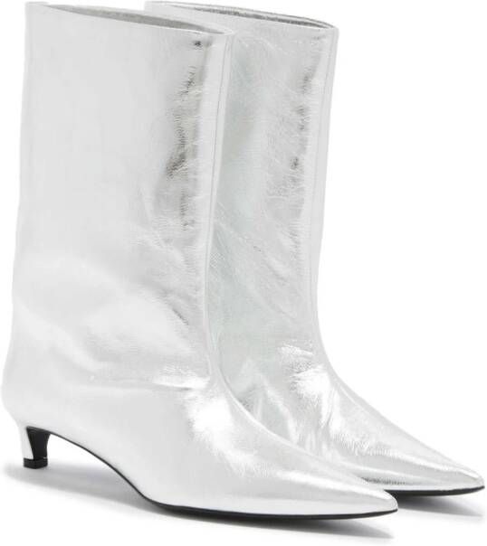 Jil Sander metallic leather ankle boot Silver