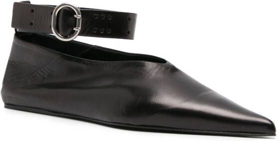 Jil Sander pointed-toe leather ballerina shoes Black