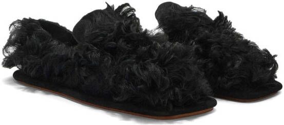 Jil Sander round-toe shearling slippers Black