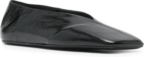 Jil Sander square-toe leather ballerina shoes Black