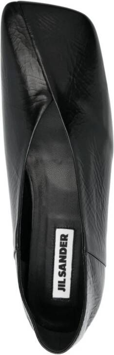 Jil Sander square-toe leather ballerina shoes Black