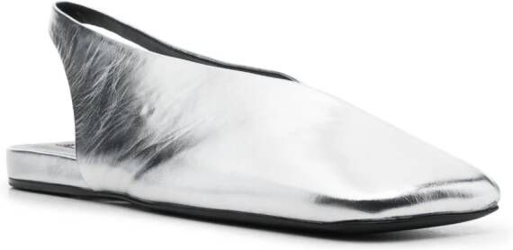 Jil Sander square-toe metallic ballerina shoes Silver