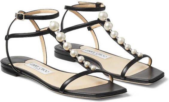 Jimmy Choo Amari pearl-embellished leather sandals Black