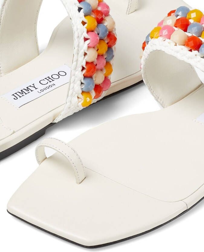 Jimmy Choo Amoure beaded flat sandals White