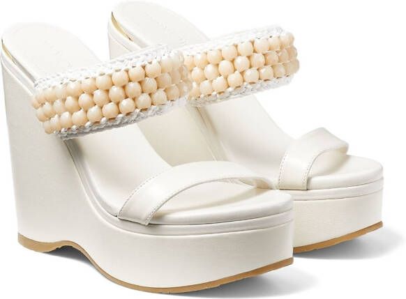 Jimmy Choo Amoure beaded wedge sandals White