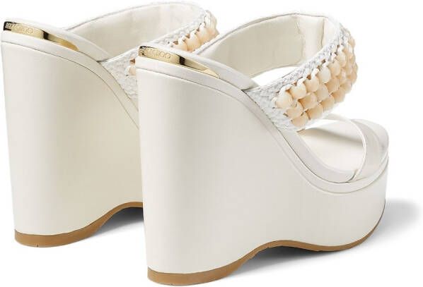 Jimmy Choo Amoure beaded wedge sandals White