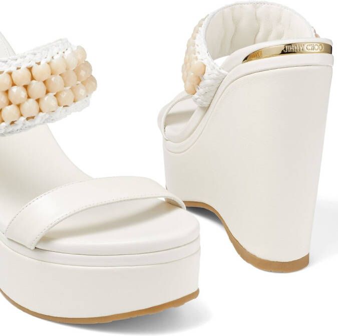Jimmy Choo Amoure beaded wedge sandals White