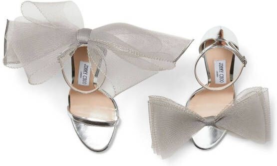 Jimmy Choo Aveline 100mm bow-detail sandals Silver