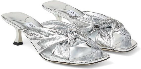 Jimmy Choo Avenue 50mm metallic-effect mules Silver