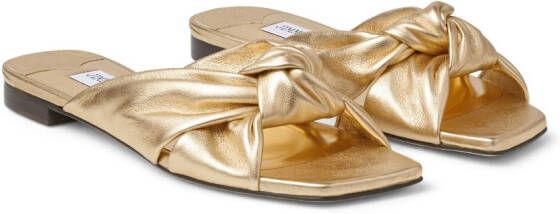 Jimmy Choo Avenue knotted metallic leather sandals Gold
