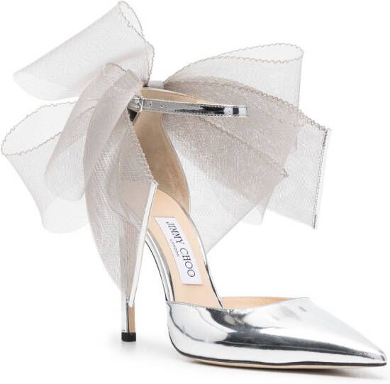 Jimmy Choo Averly 100mm oversized-bow pumps Silver