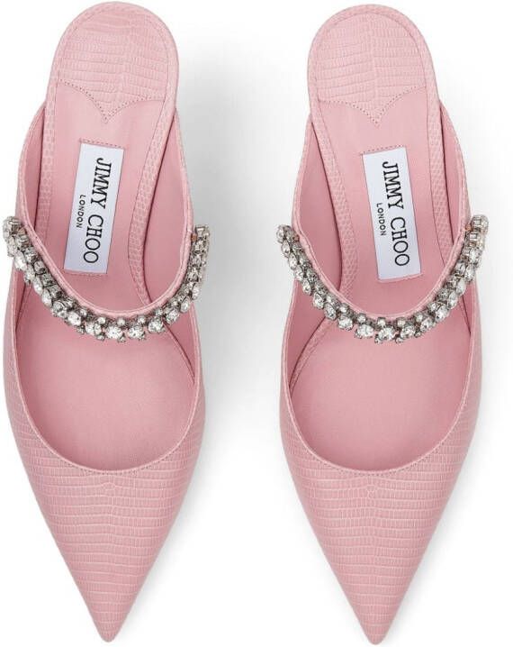 Jimmy Choo Bing 100mm crystal-embellished leather mules Pink