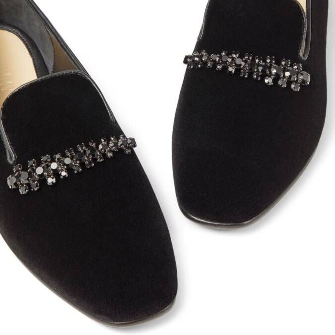 Jimmy Choo Bing crystal-embellished velvet slippers Black