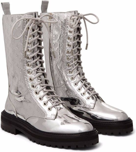 Jimmy Choo Cora embossed-logo lace-up boots Silver