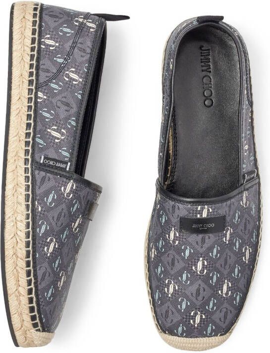Jimmy Choo Egon monogram-pattern leather espadrilles Grey