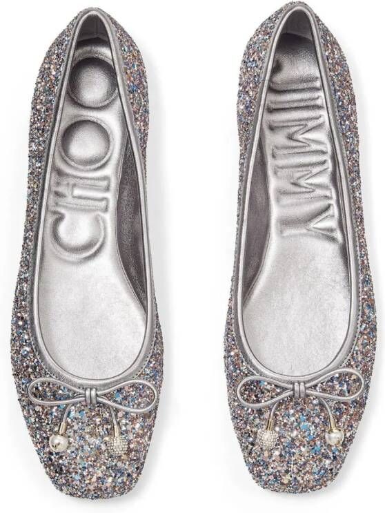 Jimmy Choo Elme glitter ballerina shoes Silver
