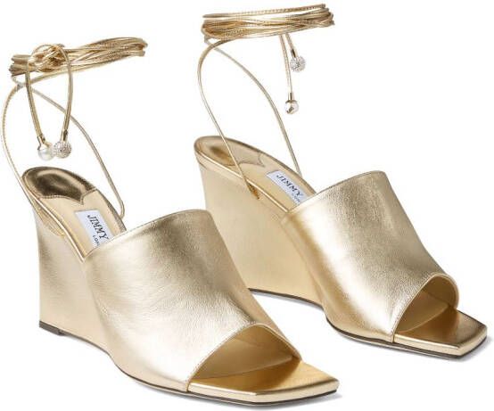 Jimmy Choo Elyna metallic wedge sandals Gold