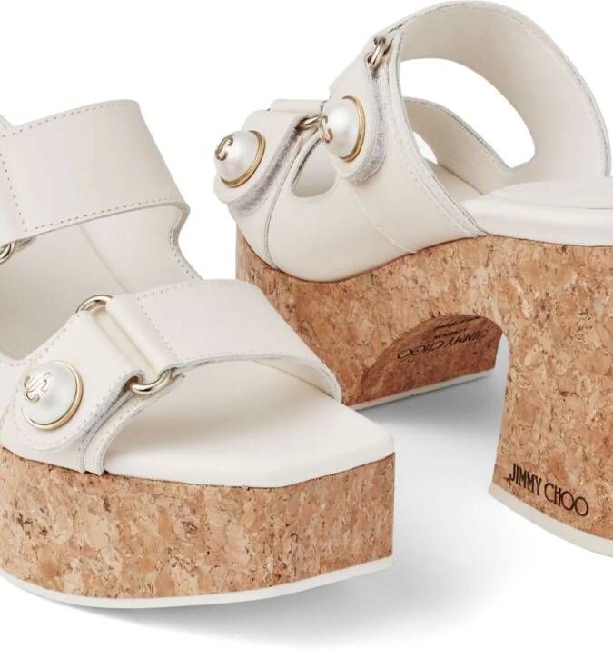 Jimmy Choo Fayence 95mm leather platform sandals White