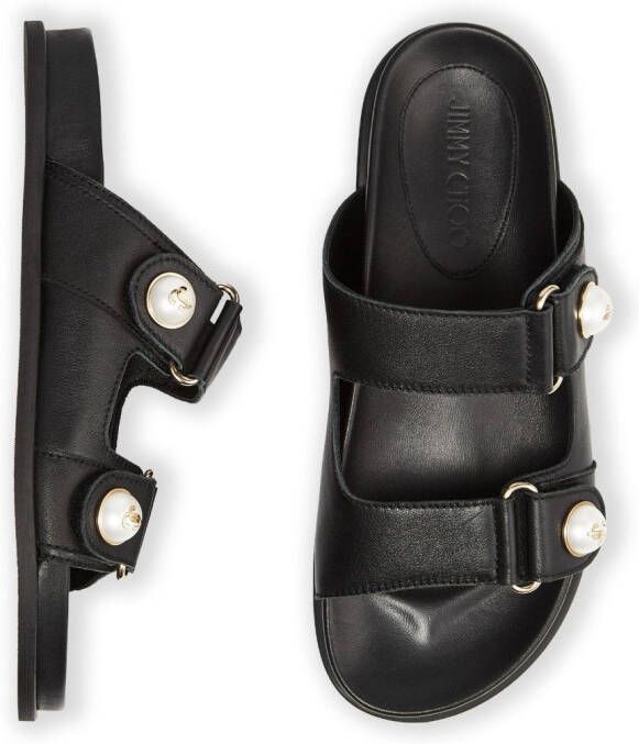 Jimmy Choo Fayence embellished leather slides Black