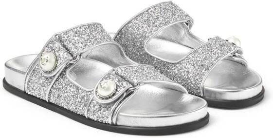Jimmy Choo Fayence glitter leather sandals Silver